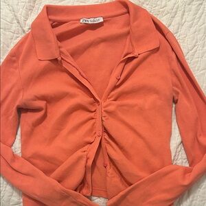 Zara Orange Ribbed Cardigan